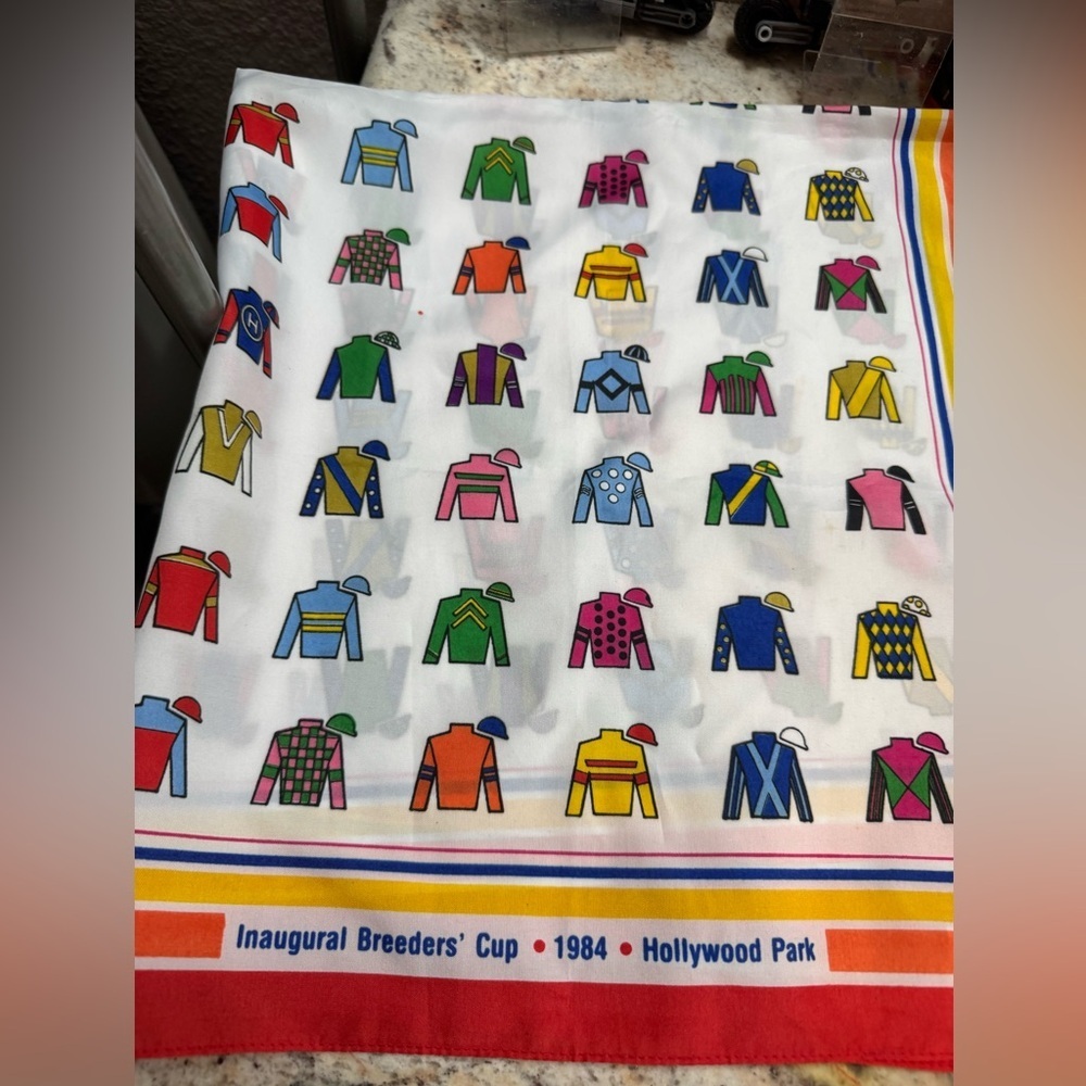1984 Vintage Inaugural Breeders Cup Hollywood Park Jockey Racing Colors Scarf